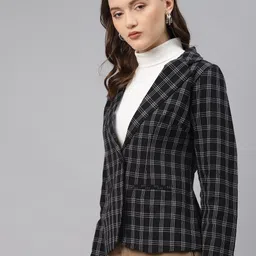 cottinfab Women Checkered Single Breasted Casual Blazer image 3