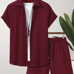 glori star Men Night Suit Set Maroon Striped-picture-14