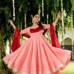 tasrika Color Block Anarkali Kurta, Bottom & Dupatta Set-picture-28