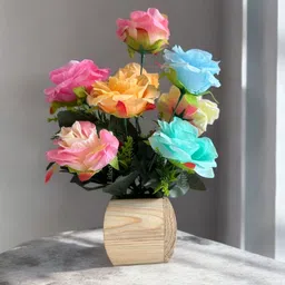 For Table Home, Office, Living Room, Bedroom & Gifting Multicolor Rose Artificial Flower with Pot-image-14