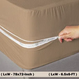Double Size Zippered Polycotton Breathable Mattress Cover-image-1