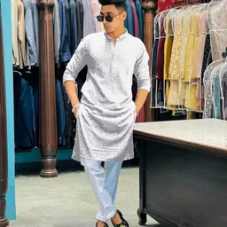 guys hub Men Solid Cotton Blend Straight Kurta-picture-27