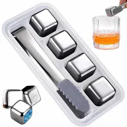 lozenge 4Pcs Stainless Steel Ice Cubes Set Reusable Silver Steel Ice Cube Tray image 1