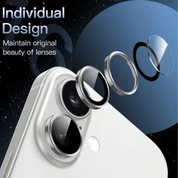 MOBCART Back Camera Lens Ring Guard Protector, Camera Lens Glass Protector for iPhone 16, iPhone 16 Plus, 9H Tempered Glass, Scratch-Resistant, White(Silver) image 3