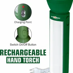 pick ur needs Rechargeable Torch Light With 2 Mode LED + 50W Extra Bright Side Tube LED Light 5 hrs Torch Emergency Light image 1