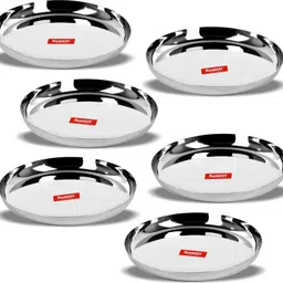 sumeet Stainless Steel Apple Shape Heavy Gauge Dinner Plates with Mirror Finish 32.5cm Dia - Set of 6pc Dinner Plate image 1