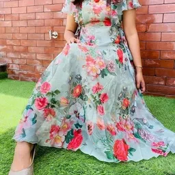 rudramani fab Women Maxi Light Green Full Length Dress image 5