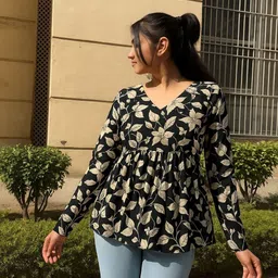 pahirava Party Regular Sleeves Printed Women Black Top image 1