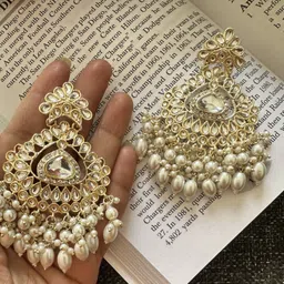 vatsalya creation Uncut Kundan White Pearl fitted Alloy Earring Set-picture-13