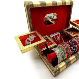 rhandicraft Wooden Jewelry Box For Wedding Gift Box,Vanity Box, Bangle Box Jewelry Box, Wedding Jewelry Box, Vanity Box, Wood Jewelry Box Wedding, Wood Jewelry Box Wedding, Jewellery, Multi Purpose Vanity Box, Lockable, Wedding , Rakhi Gift Vanity Box (Multicolor) Jewellery Vanity Box image 3