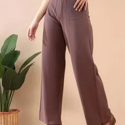 aa-ha! Women Regular Fit Brown Cotton Blend Trousers-picture-14