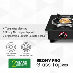 greenchef Ebony Pro 4BR ( Hose Pipe + Lighter ) Glass Manual Gas Stove image 2