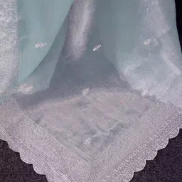 shree impex Applique, Embellished, Embroidered, Floral Print Bollywood Tissue Saree image 3