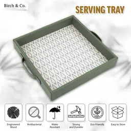 birch & co. Wooden Tray For Serving - 12 Inch X 12 Inch + Free 4 Coasters | Tray image 5