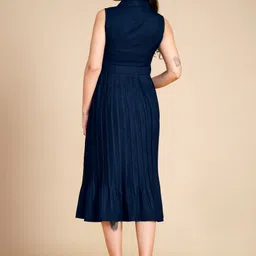 glomee Women Fit and Flare Dark Blue Midi/Calf Length Dress image 2