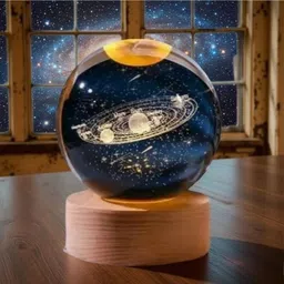 wordgizzlestore 3D Universe Crystal Ball LED Night Lamp with Wooden Base for Home & Office Décor Night Lamp image 1