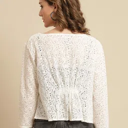 unaone Women Lace 3/4th Sleeve White Shrug image 2