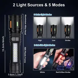 Fire turtle M036 Rechargeable Tactical Flashlight with Type-C | Ultra-Bright 10,000 Lumens LED Torch, Long-Range Beam, Waterproof for Outdoor Trekking & Emergency Use (M036 Torch) image 3
