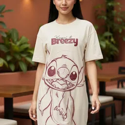 bewakoof Women T Shirt Beige Above Knee/Mid Thigh Length Dress-picture-17