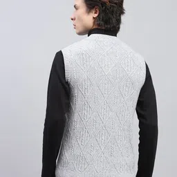 monte carlo Men Self Design V Neck Grey Sweater image 2
