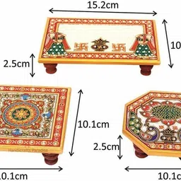 lookart Marble Chowki with Intricate Painting for Mandir 6x4 Inch and 4x4 Inch, 3 Pcs Marble Pooja Chowki image 5