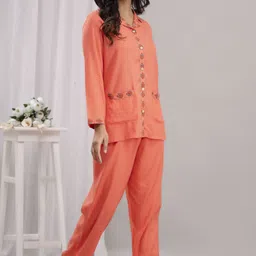 asami Women Night Suit Set Orange Solid image 3
