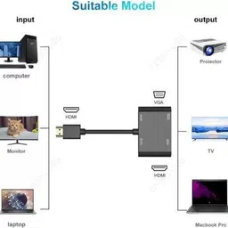Etzin HDMI To VGA & HDMI Adapter Dual HD VGA Splitter for Pc Laptop Ultrabook USB Adapter image 5
