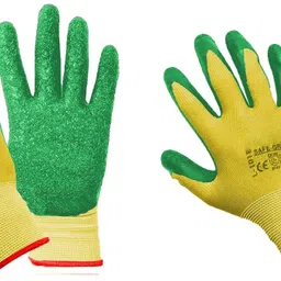 crewbolt Hand Safety Anti Slip Latex Coated Nylon Anti Cut Resistant Yellow Green 2 Pair Gardening Shoulder Glove-picture-20