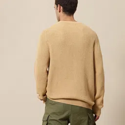 mr bowerbird Men Self Design Round Neck Brown Sweater image 5