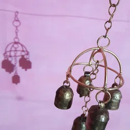 newzummarhouse Handmade Chime with 5 Bell Copper Coated Kutch Metal Bells Copper Windchime image 2