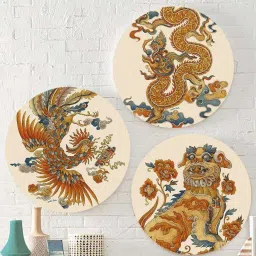 Round Brown Lucky Loong Canvas Set Of 3 Art Print By The Artment image 1