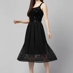 avyola Women A-line Black Midi/Calf Length Dress image 5