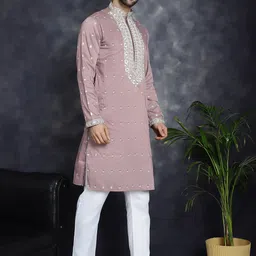 jompers Men Embroidered Cotton Silk Straight Kurta image 4