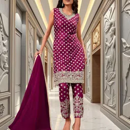 dealbazaars corporation Semi Stitched Net/Lace Kurta with Jacket & Bottom Material Dyed, Embroidered, Embellished, Self Design image 2