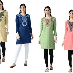 indeweaves Pack of 4 Women Self Design Wool Straight Kurta image 1