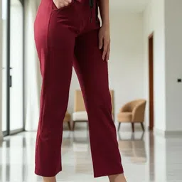 moshe Women Solid Maroon Track Pants image 3