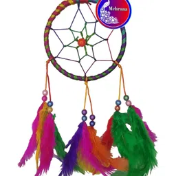 mehruna CAR HANGING DREAM CATCHER FOR HOME DECOR L8 x H20 multi or blue or orange or yellow or red (.200 gram) pack of 10 ps combo Wool, Feather, Silver Dream Catcher image 2