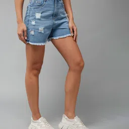 miss chase Solid Women Denim Blue Denim Shorts image 2