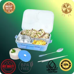 evara international 100% LEAK PROOF 3 COMPARTMENT STEEL LUNCH BOX_LA42 3 Containers Lunch Box image 1