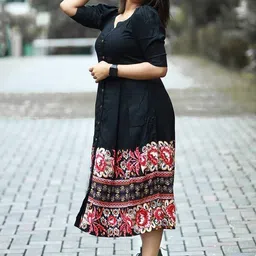 krishwi creation Women Fit and Flare Black Midi/Calf Length Dress image 2