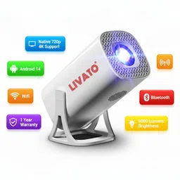Livato S40 4K Support Native HD Smart Android 13 |6000 Lumens|Wifi |BT | Auto Keystone (6000 lm / 1 Speaker / Wireless / Remote Controller) Portable Projector-image-28