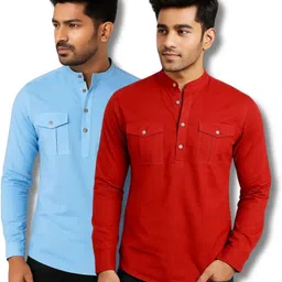 crowntail Pack of 2 Men Solid Pure Cotton Straight Kurta-picture-10