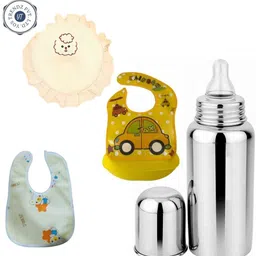 yos trendz Complete Baby Feeding Kit steel Bottle, Bibs,Food Catcher BIb- Silicone-picture-22
