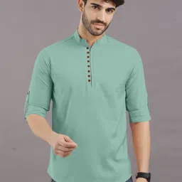 vtexx Men Solid Cotton Blend Straight Kurta image 5