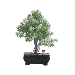 White Plastic And Polyester Blend 3 Branched Greenish White Leaves Bonsai Tree With Pot By Foliyaj image 3
