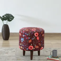 casacraft from pepperfry Mozart Fabric Seating Stool In Provincial Teak Finish image 1