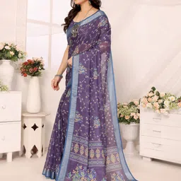soor panchi Floral Print Bollywood Cotton Linen Saree image 4