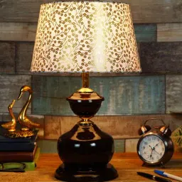 Livorno Beige and Gold Fabric Shade Night Lamp With Metal Base-image-2