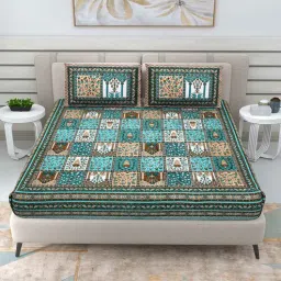 Multicolor Traditional 144 TC Cotton Double Queen Bedsheet With 2 Pillow Covers-image-66