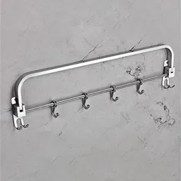 kuric 304 Grade Stainless Steel Folding Towel Rod with Hooks, Towel Bar, Hanger 24 inch 1 Bar Towel Rod image 5